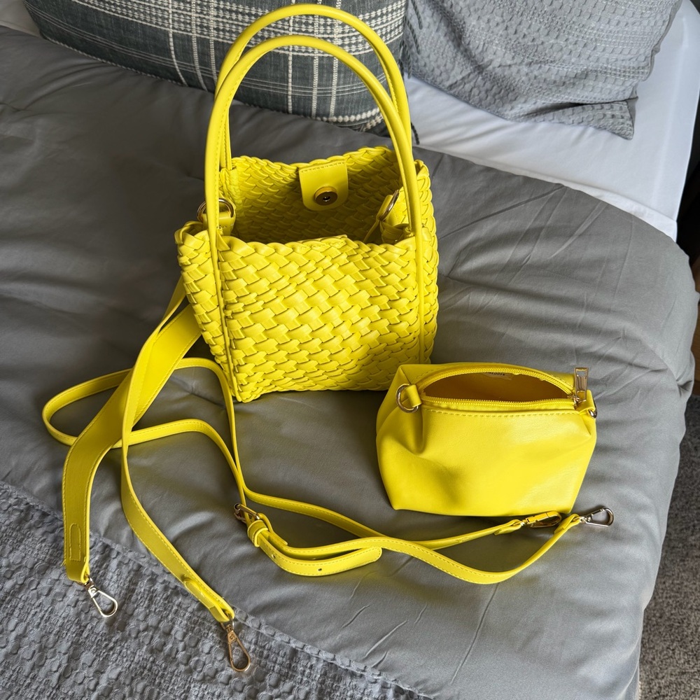 Yellow Woven Handbag Set